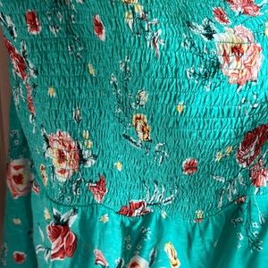 Teal floral strapless summer crop top